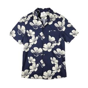 Goodfellow & Co Short Sleeve Button Down Camp Shirt Aloha Blue Cream Slim Fit M